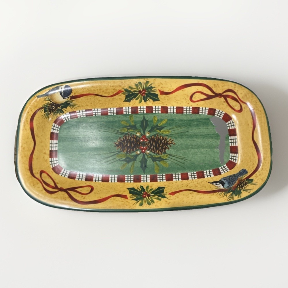 LENOX WINTER GREETINGS HORS D'OEUVRE‎ TRAY - 14 3/8" x 8" Vintage 2000 Cardinals